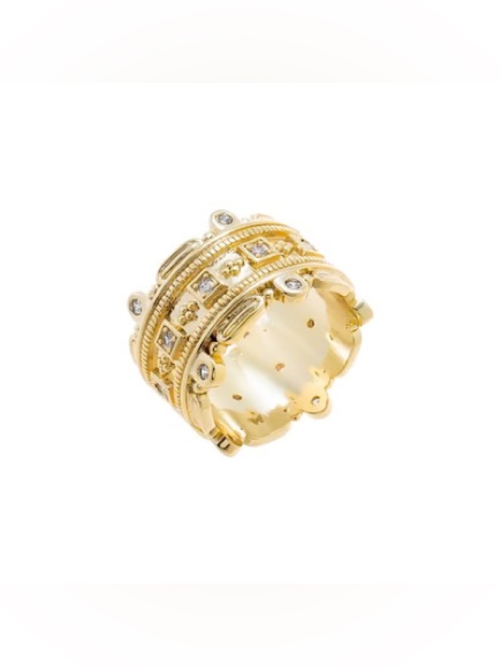 NEW Adina Eden CZ Gold Statement Band Crystal Embellished Wide Chunky Ring 8